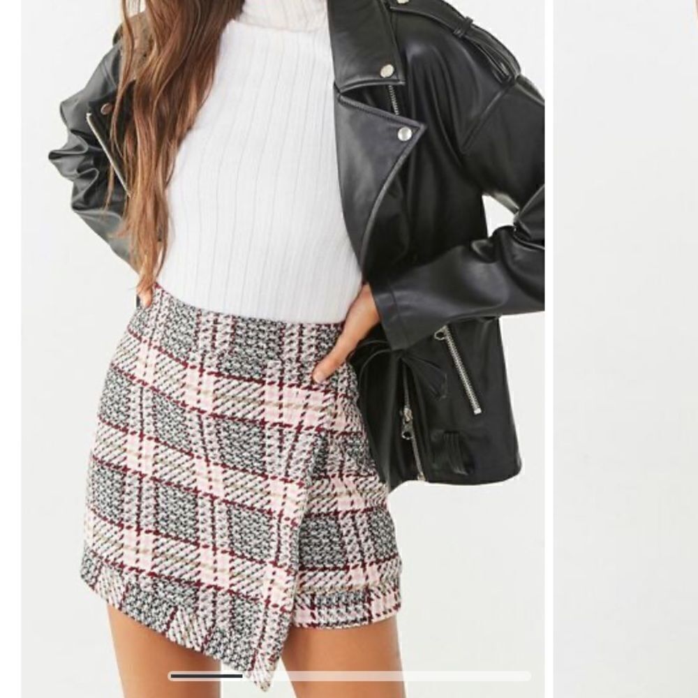Forever 21 velvet Pink‎ Tweed Wool Plaid Wrap lined mini Skirt women’s medium